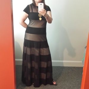 Black Mesh Stripe T-Shirt Dress Maxi Size 10